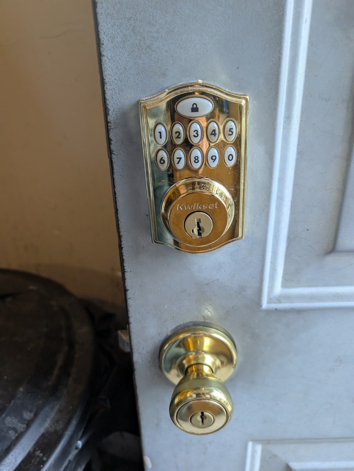 Kwikset electronic deadbolt documented after residential lock rekeying