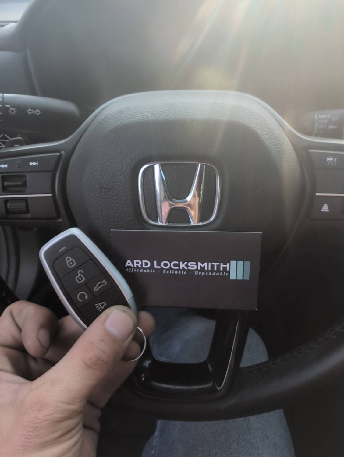 Honda Accord smart key and ARD Locksmith card documented after programming