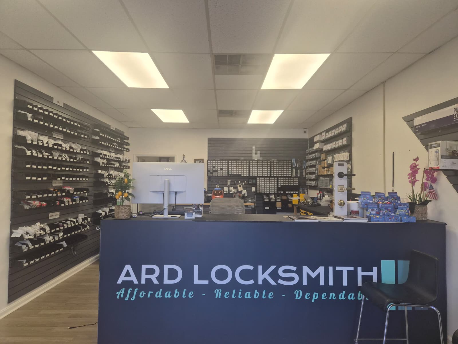 ARD Locksmith reception counter and key displays inside the Little Rock shop