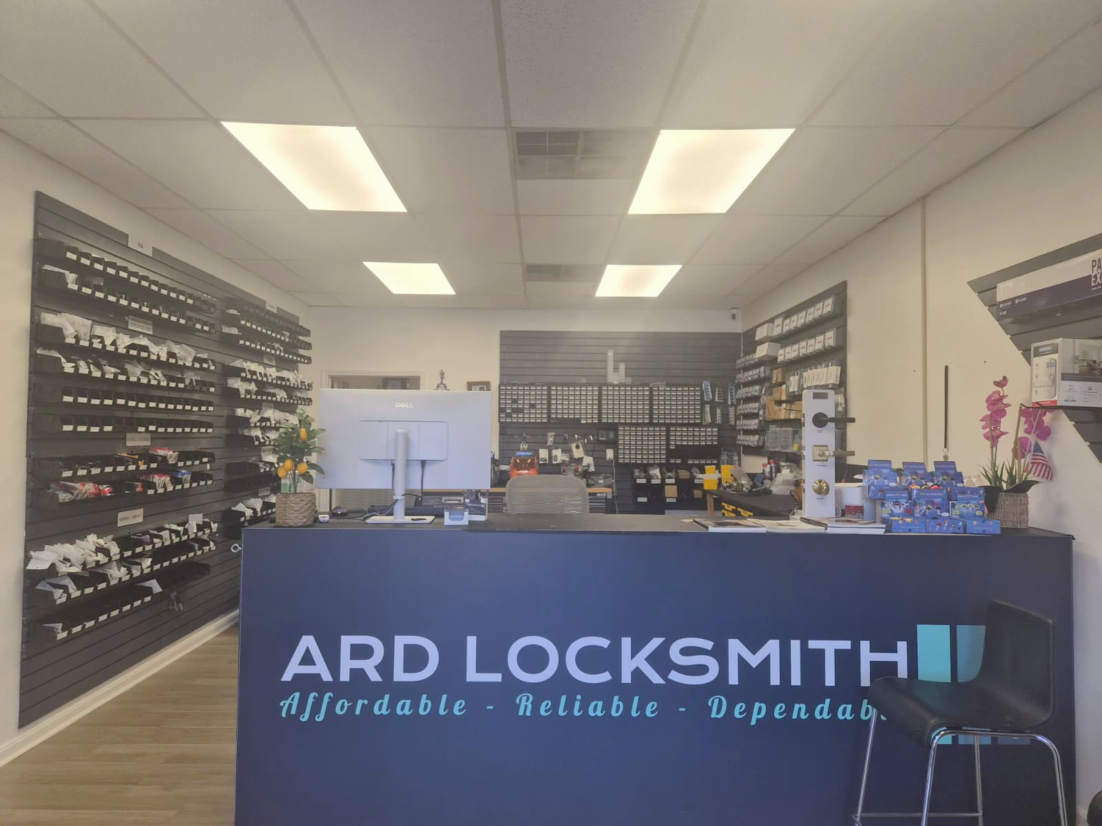 ARD Locksmith reception counter and key displays inside the Little Rock shop